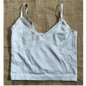 Suzette Collection Ribbed Lace Trim Bralette Sz M L Crop Cami Adjustable Straps